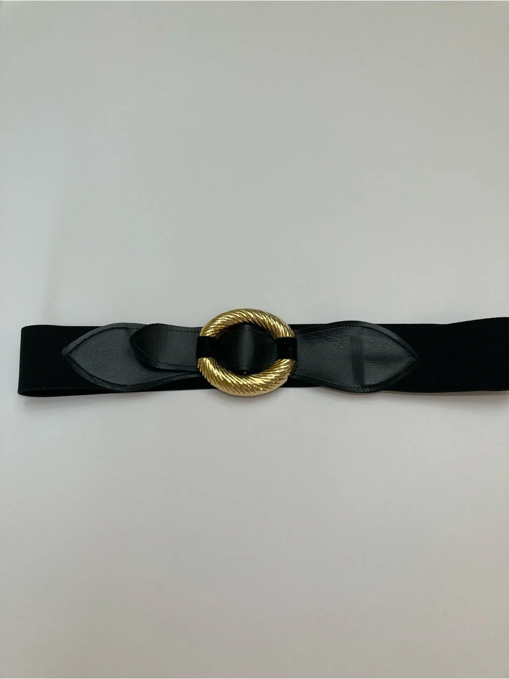 Black Elastic Waist Belt with Gold Plated Rope Buckle